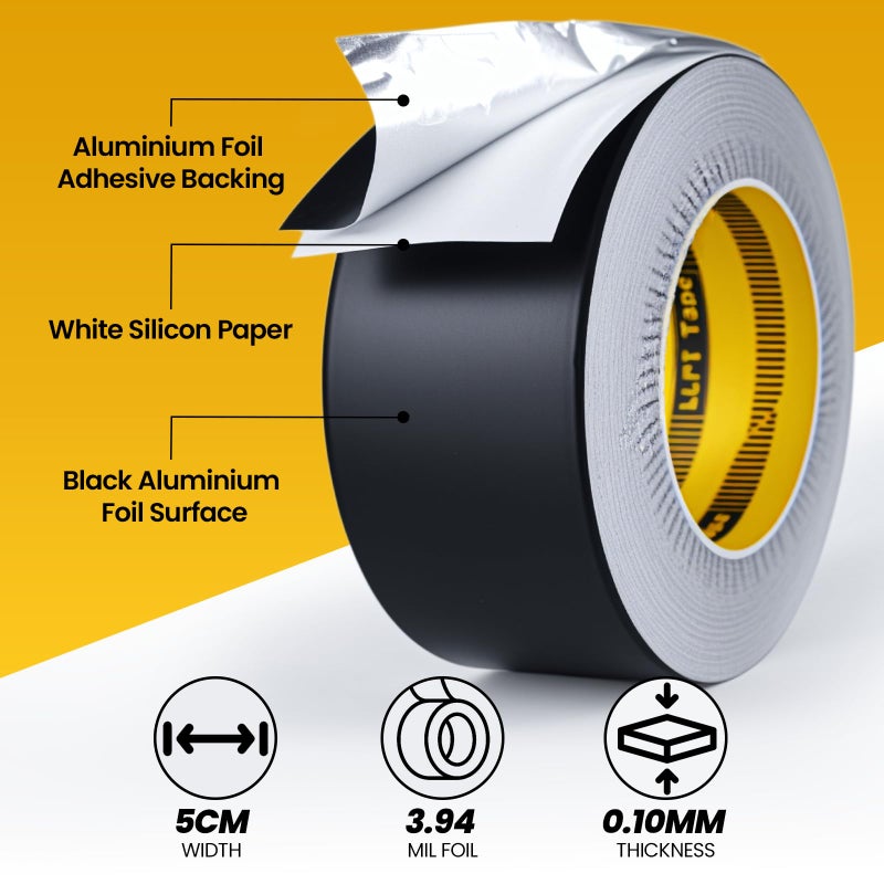 LLPT Aluminum Black Foil Tape 2 Inches x 55 Yards 3.94 Mil Heavy Duty Adhesive HVAC Sealing Hot Cold Air Duct Tape for Pipe Metal Repair (BF255) - Image 3